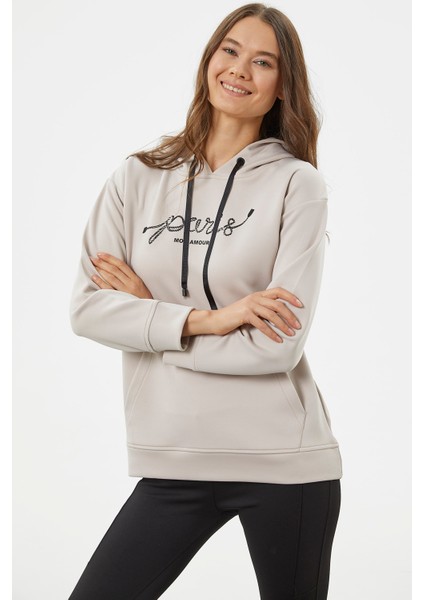 Kanguru Cepli Kapüşonlu Sweatshirt - Bej indirimleri