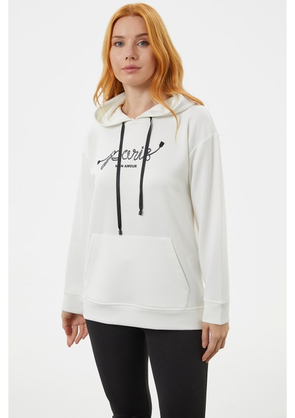 Kanguru Cepli Kapüşonlu Sweatshirt - Ekru