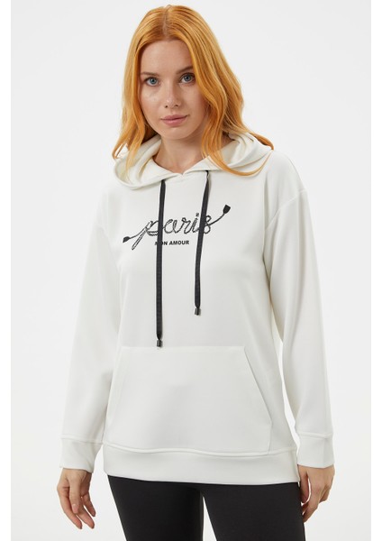 Kanguru Cepli Kapüşonlu Sweatshirt - Ekru