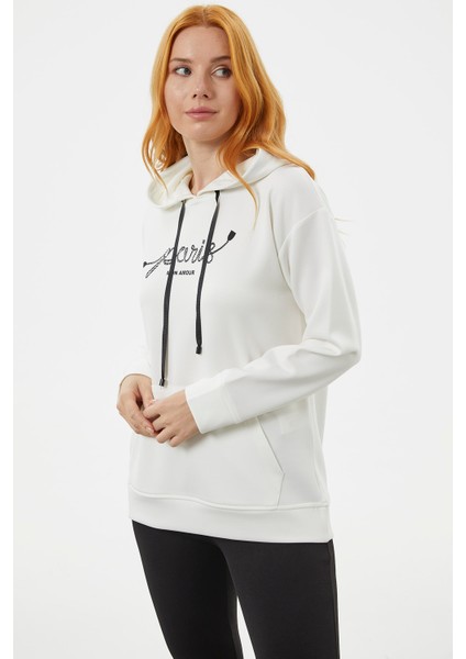Kanguru Cepli Kapüşonlu Sweatshirt - Ekru