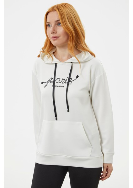 Kanguru Cepli Kapüşonlu Sweatshirt - Ekru