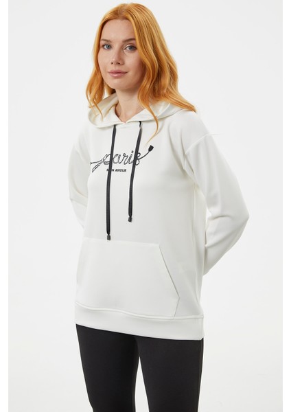 Kanguru Cepli Kapüşonlu Sweatshirt - Ekru
