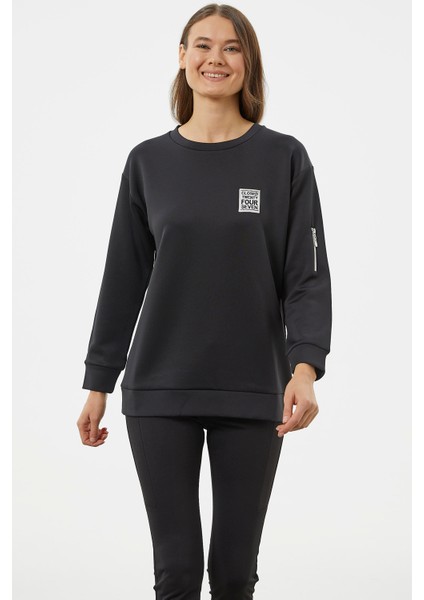 Fermuarlı Rahat Kalıp Sweatshirt - Siyah