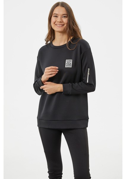 Fermuarlı Rahat Kalıp Sweatshirt - Siyah modelleri