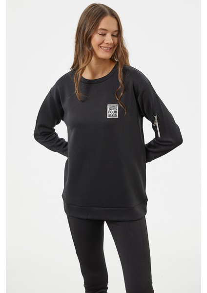 Fermuarlı Rahat Kalıp Sweatshirt - Siyah fırsatları