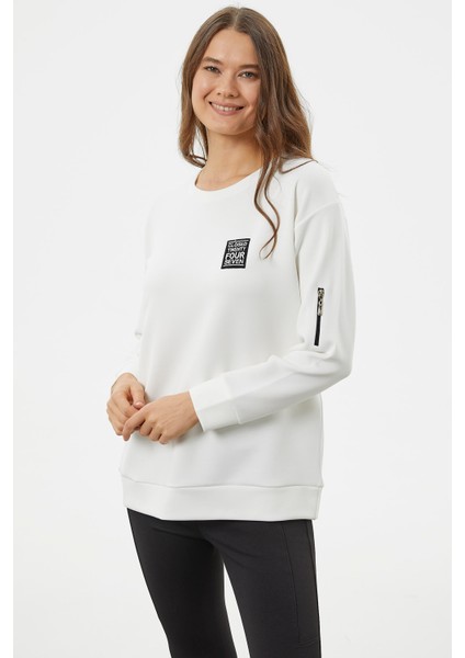 Fermuarlı Rahat Kalıp Sweatshirt - Ekru