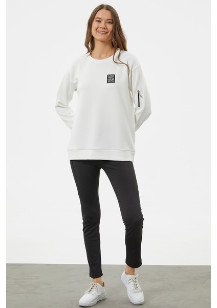 Fermuarlı Rahat Kalıp Sweatshirt - Ekru modelleri