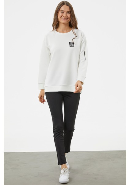 Fermuarlı Rahat Kalıp Sweatshirt - Ekru fırsatları