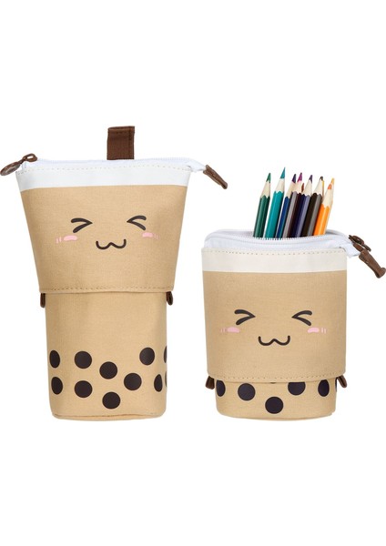 BEJ-13X23CM Boba Milktea Kalem Kalem Teleskopik Tutucu Kırtasiye Çantası, Kawaii Gülümseme Yüz Siyah Nokta Organizatör ile Stand-Up Trafo Çantası (Yurt Dışından)