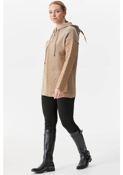 Kapüşonlu Kapitone Detaylı Triko Ceket - Sütlü Kahve fırsatları