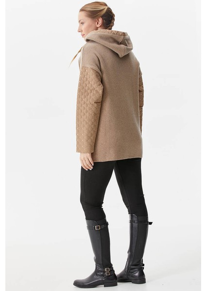 Kapüşonlu Kapitone Detaylı Triko Ceket - Sütlü Kahve indirimleri