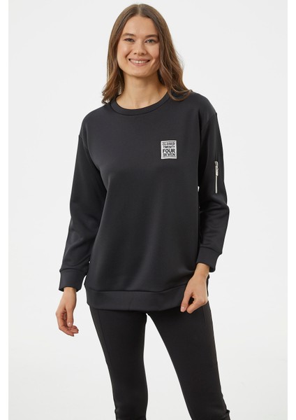 Fermuarlı Rahat Kalıp Sweatshirt - Siyah