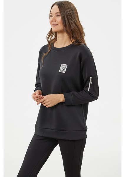 Fermuarlı Rahat Kalıp Sweatshirt - Siyah