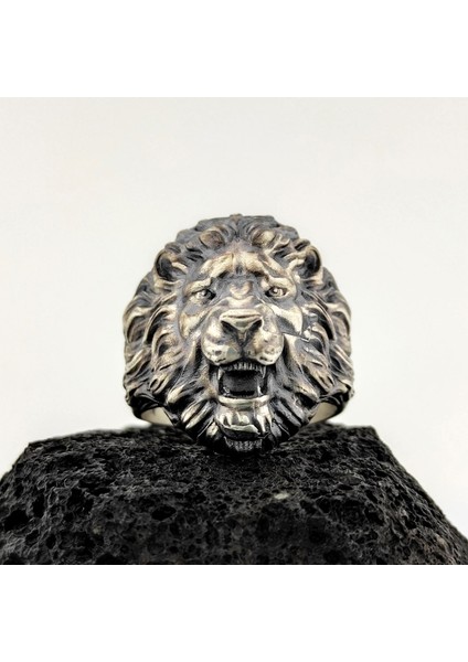 925 Ayar Gümüş 3 Boyutlu Kükreyen Aslan Yüzük