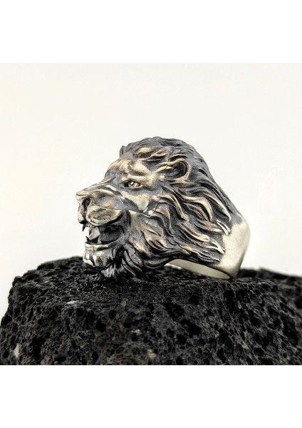 925 Ayar Gümüş 3 Boyutlu Kükreyen Aslan Yüzük fiyatları