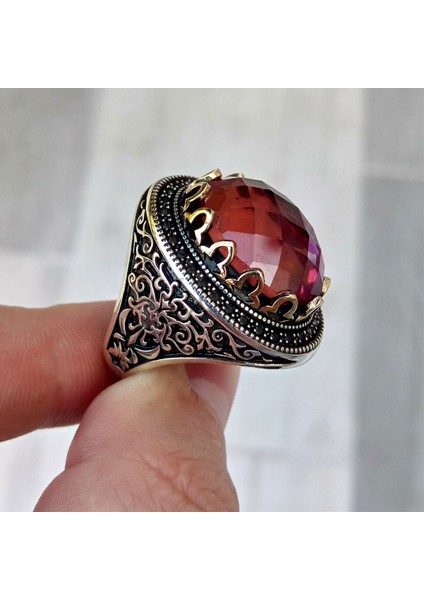 Zultanit Taşlı La Galibe Illallah Yazılı Mikro Taş Işlemeli Erkek Yüzük fiyatları