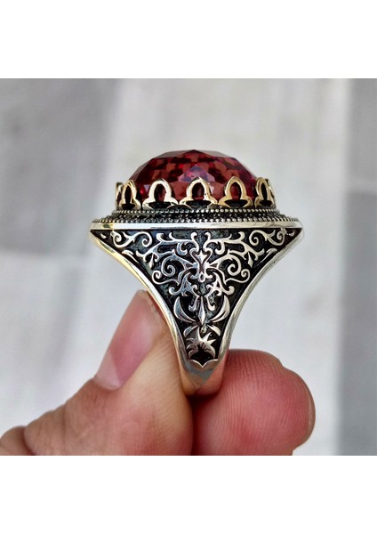 Zultanit Taşlı La Galibe Illallah Yazılı Mikro Taş Işlemeli Erkek Yüzük modelleri