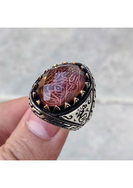 Zultanit Taşlı La Galibe Illallah Yazılı Hiç Yazısı Işlemeli Erkek Yüzük fiyatları