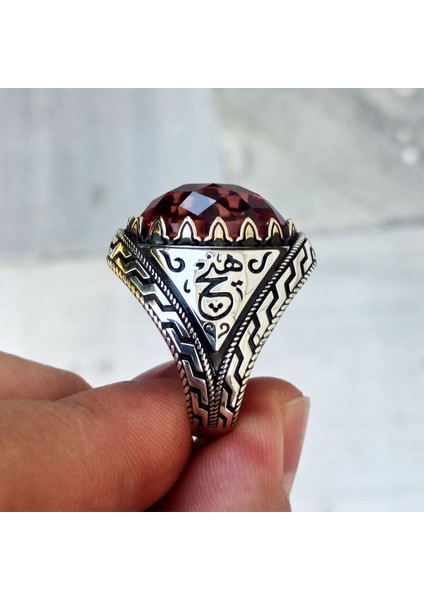 Zultanit Taşlı La Galibe Illallah Yazılı Hiç Yazısı Işlemeli Erkek Yüzük modelleri