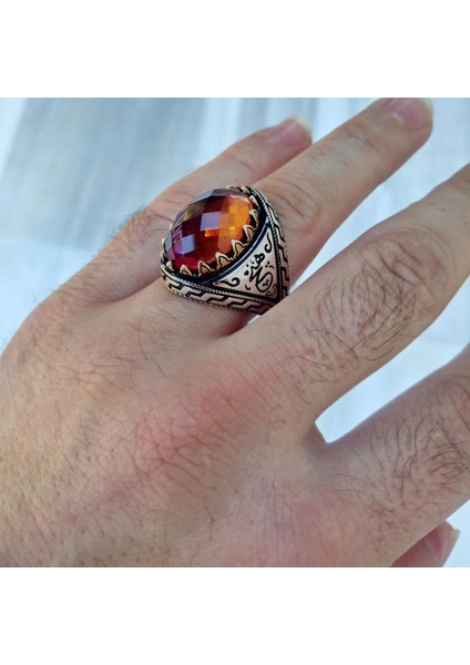 Zultanit Taşlı La Galibe Illallah Yazılı Hiç Yazısı Işlemeli Erkek Yüzük fırsatları