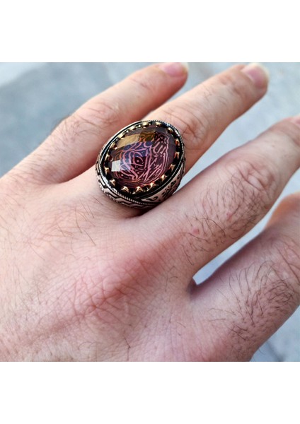 Zultanit Taşlı La Galibe Illallah Yazılı Hiç Yazısı Işlemeli Erkek Yüzük indirimleri