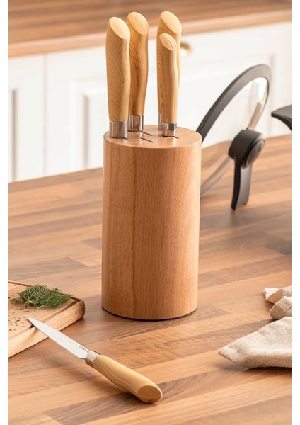 6 Parça Ahşap Saplı Paslanmaz Çelik Standlı Bıçak Seti