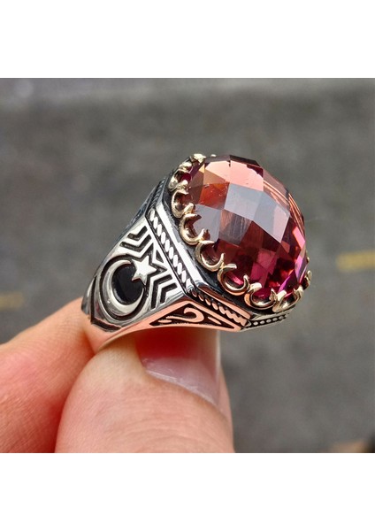 Zultanit Taşlı La Galibe Illallah Yazılı Hilal Işlemeli Gümüş Erkek Yüzük fiyatları