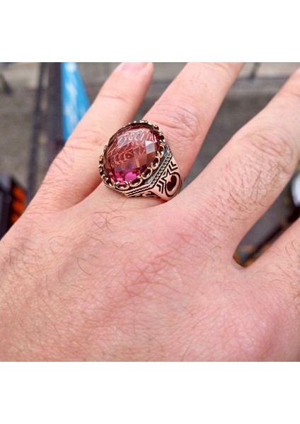 Zultanit Taşlı La Galibe Illallah Yazılı Hilal Işlemeli Gümüş Erkek Yüzük fırsatları