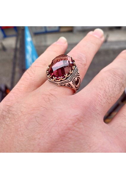 Zultanit Taşlı La Galibe Illallah Yazılı Hilal Işlemeli Gümüş Erkek Yüzük indirimleri