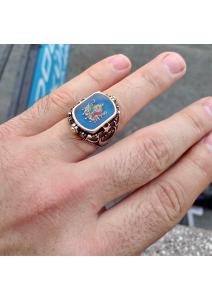 925 Ayar Gümüş Ay Yıldız ve Osmanlı Armalı Çift Taraflı Erkek Yüzük fiyatları