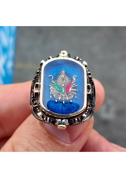 925 Ayar Gümüş Ay Yıldız ve Osmanlı Armalı Çift Taraflı Erkek Yüzük fırsatları