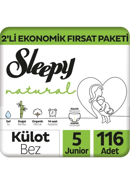 Natural 2'li Ekonomik Fırsat Paketi Külot Bez 5 Numara Junior 116 Adet