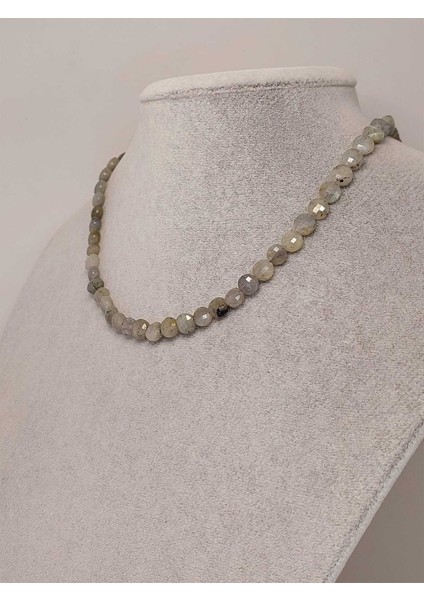 Labradorit Taşı Yassı Faset Kesim Kolye 6X4MM (Sabit Klipsli)