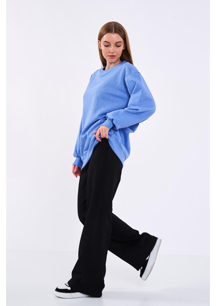 Mavi Kadın Pamuklu Oversize Basic Bisiklet Yaka Sweatshirt