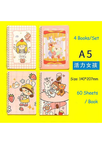 Enerjik Kız Rastgele 2 Kitap A5 Boyutu Bobin Astarlı Defterler Kawaii Kapak 2 Rastgele Sevimli Kitaplar Kawaii Kore Kırtasiye Öğrenciler Için Okul Malzemeleri (Yurt Dışından)