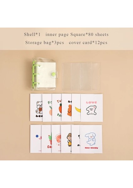 Yeşil Mini Sevimli Şeffaf Mini Gevşek Yapraklı Defter Yaratıcı Taşınabilir Cep El Kitabı 3 Halka Bağlayıcı Kawaii Okul Malzemeleri Kırtasiye (Yurt Dışından)