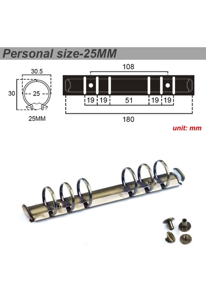 Pirinç Kişisel 25 mm Metal Spiral Halkalar Bağlayıcı Klip 2 Çift Vidalı Günlüğü Dizüstü Planlayıcısı A5 A6 Persoanl A7 Bağlayıcı Klip Dosya Klasörü (Yurt Dışından)