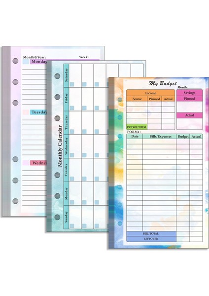 Resim Olarak 3 A6 A6 Gevşek Yaprak Defter Dolum Spiral Ciltleyici Iç Sayfa Bütçe Sayfası Haftalık Aylık Iç Kağıt Kırtasiye (Yurt Dışından)