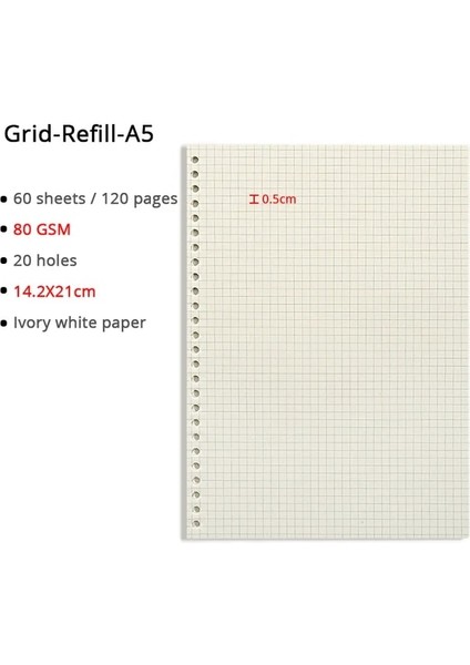 Izgara Dolum A5 Gevşek Yaprak Defter A5/b5/a4 Halka Bağlayıcı Süt Kağıdı Dolum 60 Sayfa Klasör Okul Malzemeleri Planlayıcısı Aksesuarları Kırtasiye (Yurt Dışından)
