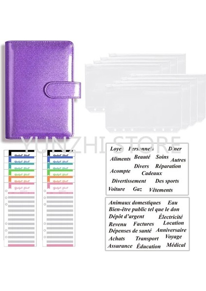 Lazer Yıldız Mor A6 Dondurma Rengi A6 Bütçe Bağlayıcı Defter Planlayıcısı Organizatör 8 Adet Fermuarlı Cepler 2 Adet Fransız Alfabesi Çıkartmalar Dropshipping (Yurt Dışından)