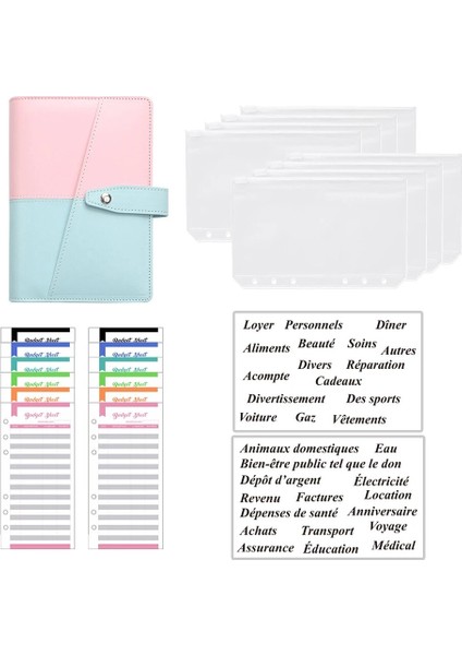Lazer Yıldız Mor A6 Dondurma Rengi A6 Bütçe Bağlayıcı Defter Planlayıcısı Organizatör 8 Adet Fermuarlı Cepler 2 Adet Fransız Alfabesi Çıkartmalar Dropshipping (Yurt Dışından) fiyatları