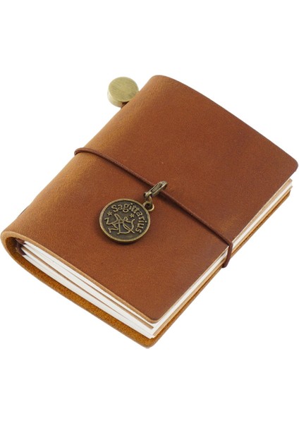 Kahverengi-Fm El Yapımı Vintage Gezgin Kitapçığı Mini Edition Mını Gevşek Yaprak Defter Üst Katman Dana Derisi Cep Günlüğü Kitap Defter (Yurt Dışından)