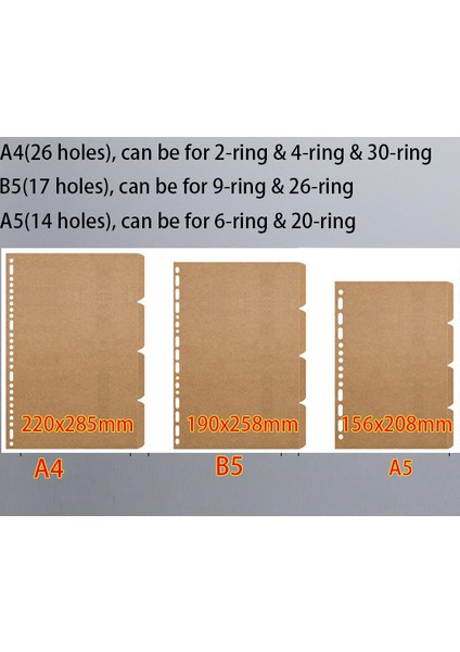 Kraft Çok Delikli A6 6 Delik 2 Paket Üst Taraf Planlayıcı Günlük Bölücüler A5 A6 A7 B5 A4, Siyah Kraft Beyaz Dizin Ayırıcı Kağıt Kontrol Paneli (Yurt Dışından)