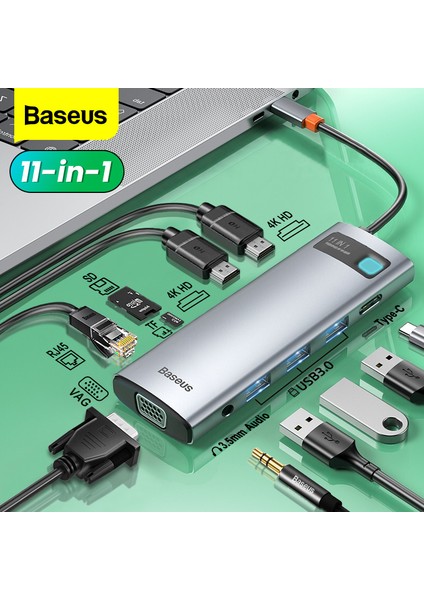 4 In 1 HDMI 2usb Baseus USB Tip C Hub USB C - HDMI Uyumlu RJ45 Sd Okuyucu Pd 100 W Şarj Cihazı USB 3.0 Hub MacBook Pro Dock Istasyonu Splitter (Yurt Dışından)