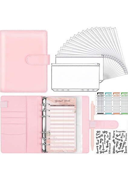 Pembe Yeni A6 Pu Deri Planlayıcısı Bütçe Bağlayıcı Dizüstü Nakit Zarflar Sistemi Para Tasarrufu Fatura Organizatör Için Bağlayıcı Cepler ile Set (Yurt Dışından)