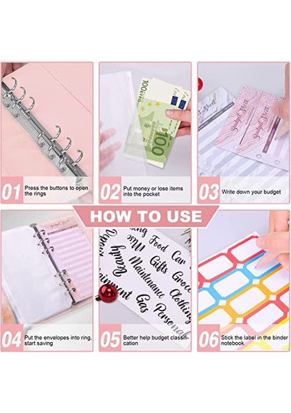 Pembe Yeni A6 Pu Deri Planlayıcısı Bütçe Bağlayıcı Dizüstü Nakit Zarflar Sistemi Para Tasarrufu Fatura Organizatör Için Bağlayıcı Cepler ile Set (Yurt Dışından)