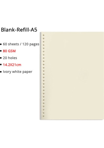 Boş Dolum A5 A5/b5/a4 Gevşek Yaprak Defter Halka Bağlayıcı Süt Kağıdı 60 Yaprak Klasör Için Dolum Okul Malzemeleri Planlayıcı Aksesuarları Kırtasiye (Yurt Dışından)