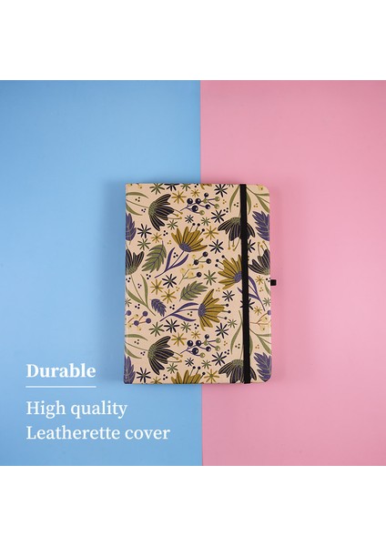 0149 Noktalı B6 Bullet Noktalı Defter, Vintage Çiçekler, 160GSM Kalın Kağıt, Elastik Bant, Arka Cep, Sert Kapaklı Defter (Yurt Dışından)