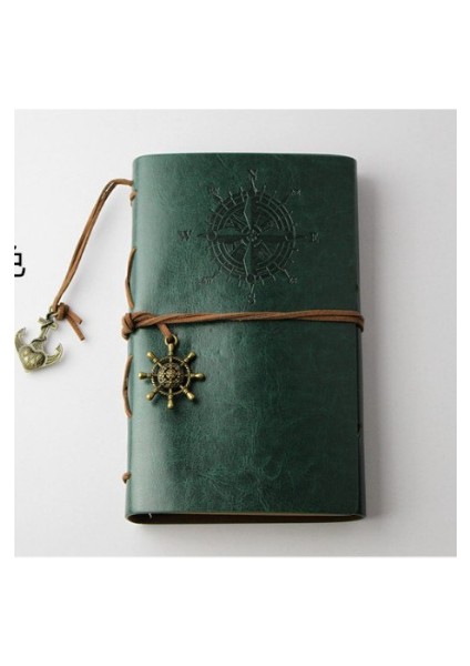 Yeşil Orta 130X185MM Retro Spiral Defter Günlüğü Not Defteri Vintage Korsan Çapalar Pu Deri Not Defteri Değiştirilebilir Kırtasiye Hediye Gezgin Dergisi (Yurt Dışından)