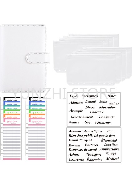 Beyaz A6 A6 Bütçe Çalışma Kitabı Pu Deri Fransa Planlayıcısı Organizatör 8 Fermuarlı Cepler 12 Adet Bütçe Levhalar 2 Adet Fransız Alfabesi Çıkartmalar (Yurt Dışından)
